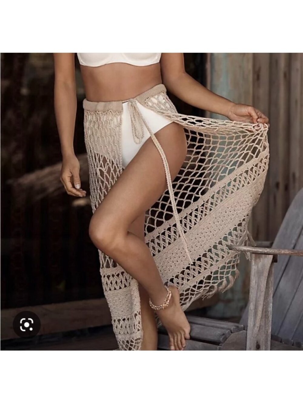 by Anthropologie Tan Crochet Beach Wrap Cover Up Vacation Resort One Size Women'